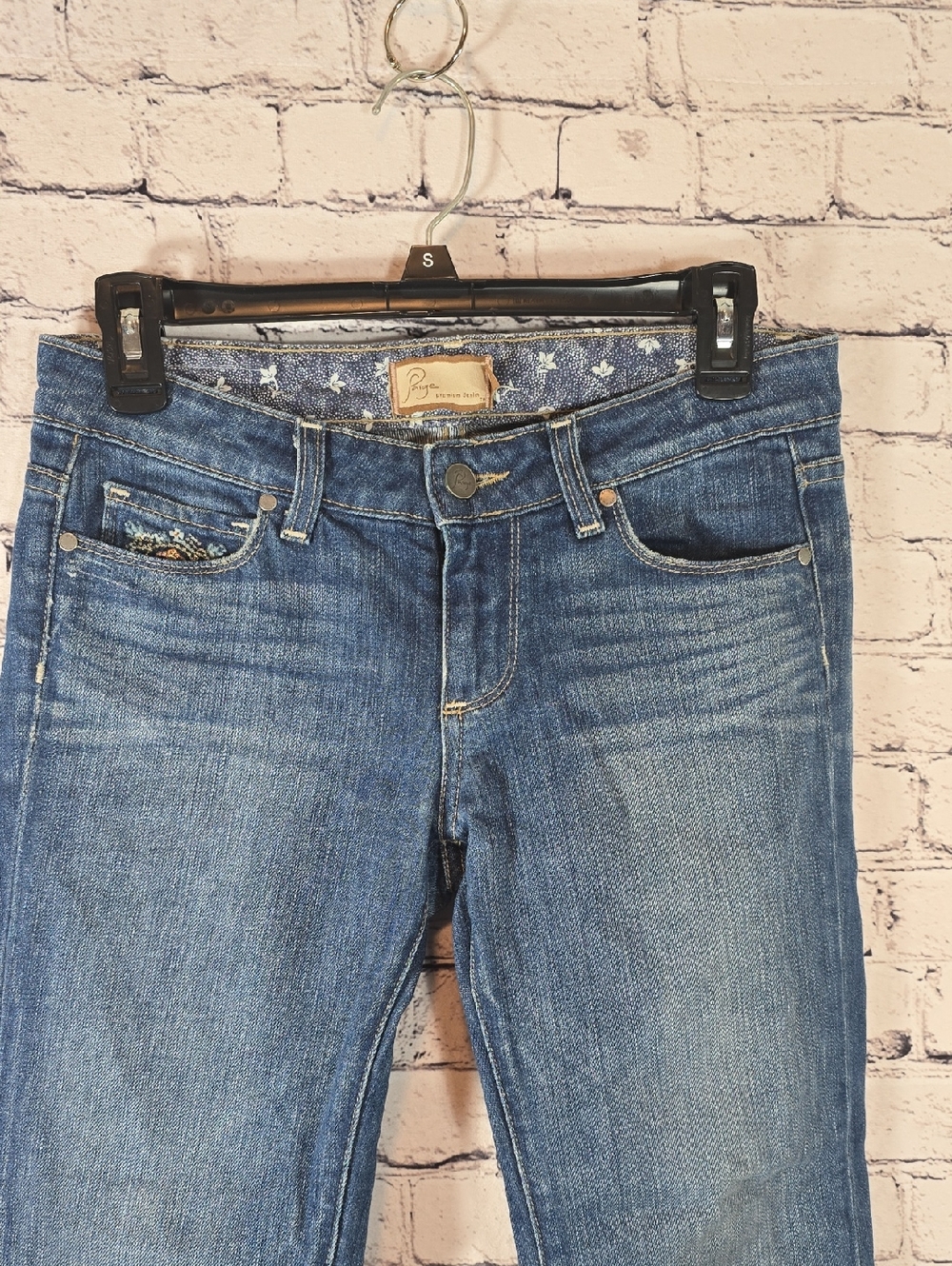 Paige Benedict Canyon Premium Cropped Low-Rise Jeans Embroidered Size 27 - Picture 5 of 12